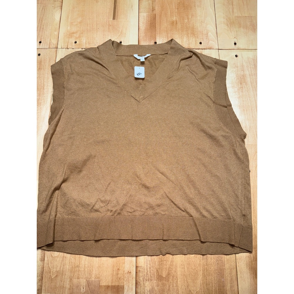 Terra Sky Women's Brown/Tan  V‎ Neck Sleeveless Knit Sweater Vest Plus Size 2X